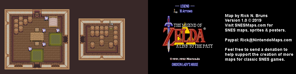 The Legend of Zelda: A Link to the Past - Chicken Lady's House Map - SNES Super Nintendo