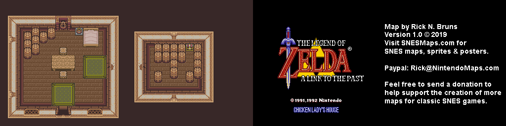 The Legend of Zelda: A Link to the Past - Chicken Lady's House Map - SNES Super Nintendo BG
