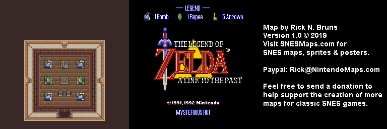 The Legend of Zelda: A Link to the Past - Mysterious Hut Map - SNES Super Nintendo