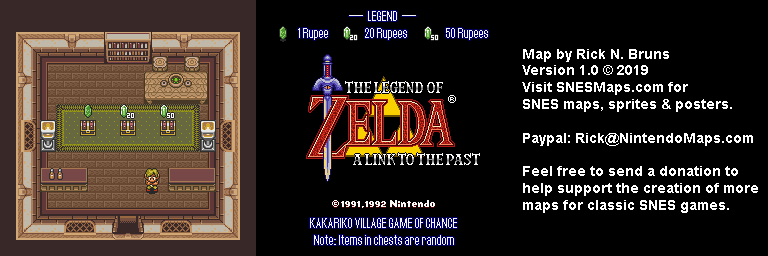 The Legend of Zelda: A Link to the Past - Kakariko Village Game of Chance Map - SNES Super Nintendo