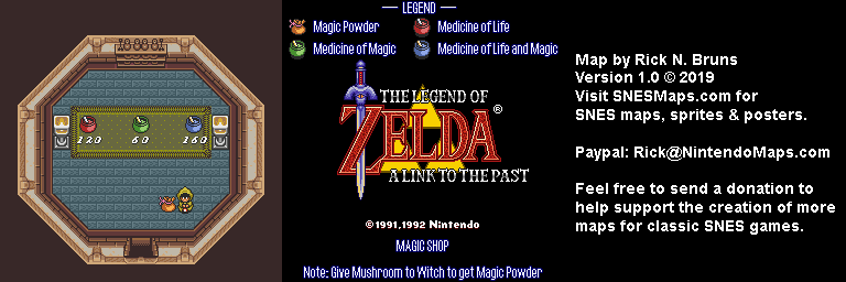 The Legend of Zelda: A Link to the Past - Magic Shop Map - SNES Super Nintendo