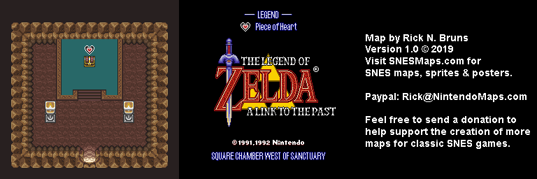 The Legend of Zelda: A Link to the Past - Square Chamber West of Sanctuary Map - SNES Super Nintendo