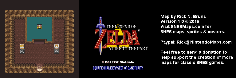 The Legend of Zelda: A Link to the Past - Square Chamber West of Sanctuary Map - SNES Super Nintendo BG