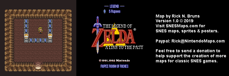 The Legend of Zelda: A Link to the Past - Rupee Room of Riches Map - SNES Super Nintendo
