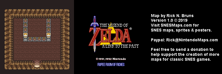 The Legend of Zelda: A Link to the Past - Rupee Room of Riches Map - SNES Super Nintendo BG