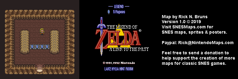 The Legend of Zelda: A Link to the Past - Lake Hylia Hint Room Map - SNES Super Nintendo