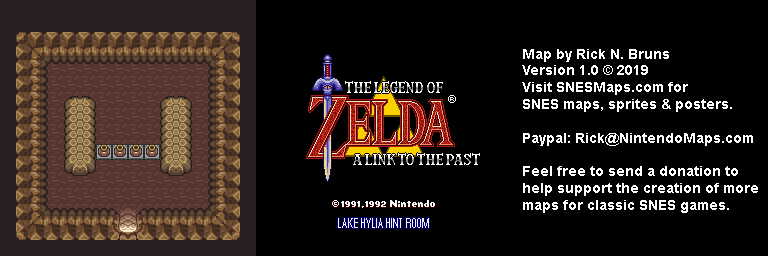 The Legend of Zelda: A Link to the Past - Lake Hylia Hint Room Map - SNES Super Nintendo BG