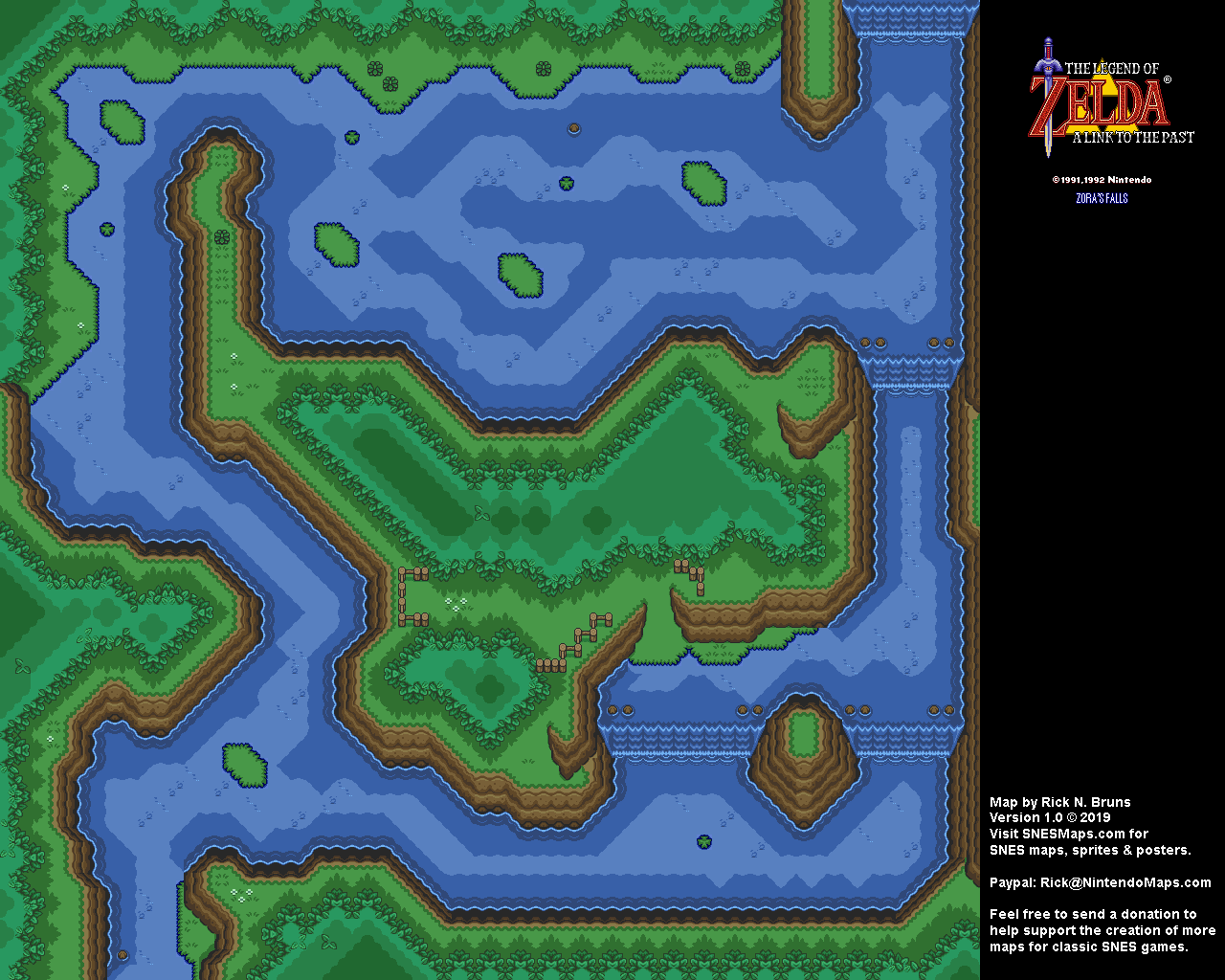 The Legend of Zelda: A Link to the Past - Zora's Falls Map - SNES Super Nintendo BG