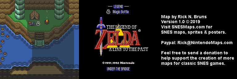 The Legend of Zelda: A Link to the Past - Under the Bridge Map - SNES Super Nintendo