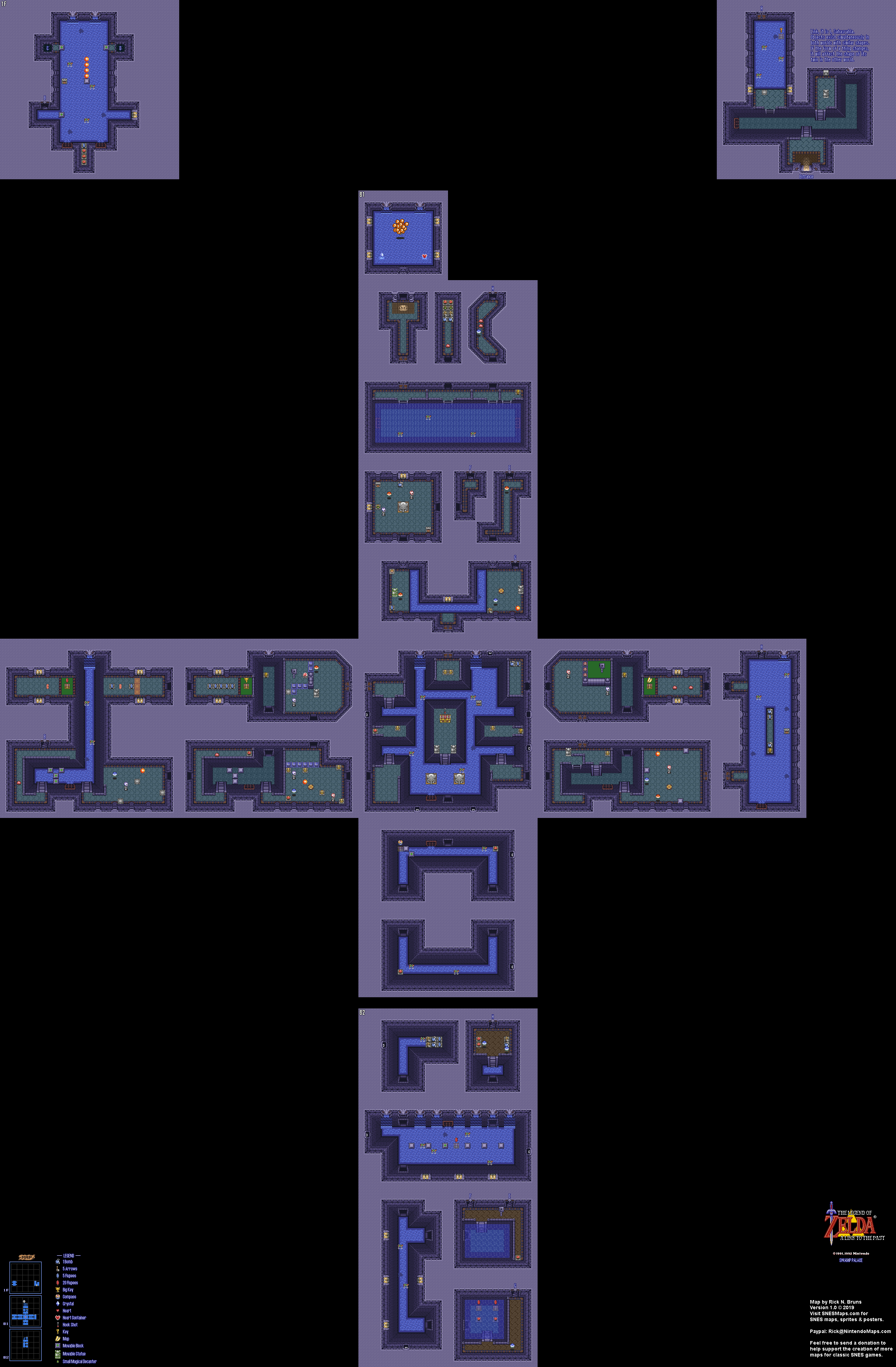 The Legend of Zelda: A Link to the Past - Swamp Palace Map - SNES Super Nintendo