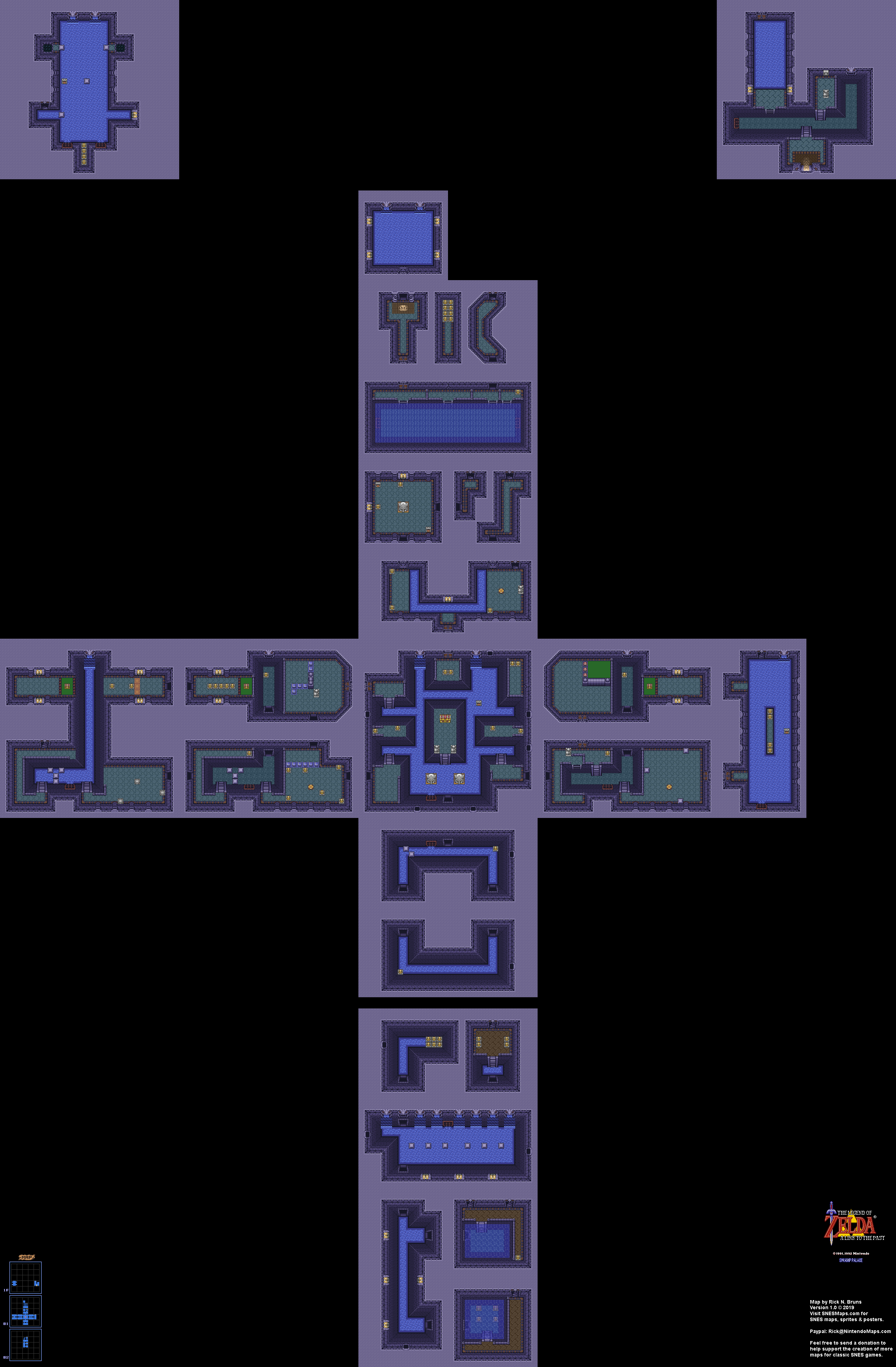 The Legend of Zelda: A Link to the Past - Swamp Palace Map - SNES Super Nintendo BG